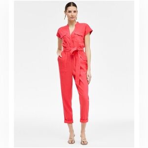 I.N.C. International Concepts® Women's Belted Cap-Sleeve Jumpsuit in RED, Size 4